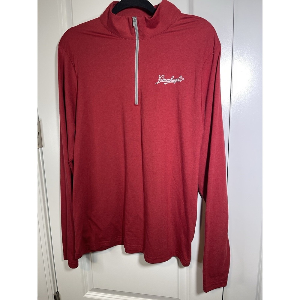 Leinenkugel's Beer Red Logo Fleece Red 1/4 Zip Pullover Light Sweater Size Large
